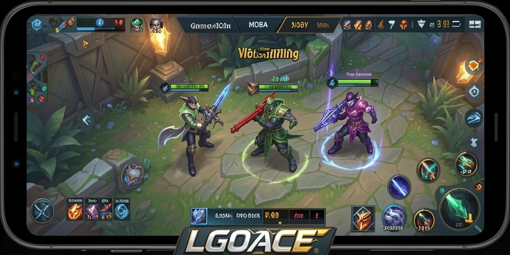 Screenshot utama LGOACE menunjukkan aksi intens dalam gameplay MOBA.