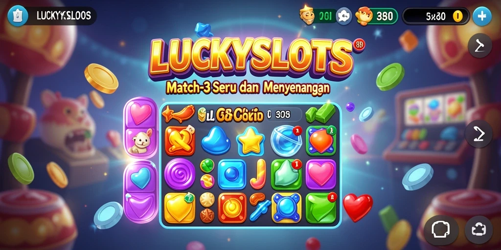 Menampilkan gameplay seru dari LUCKYSLOTS dalam kategori Match-3.