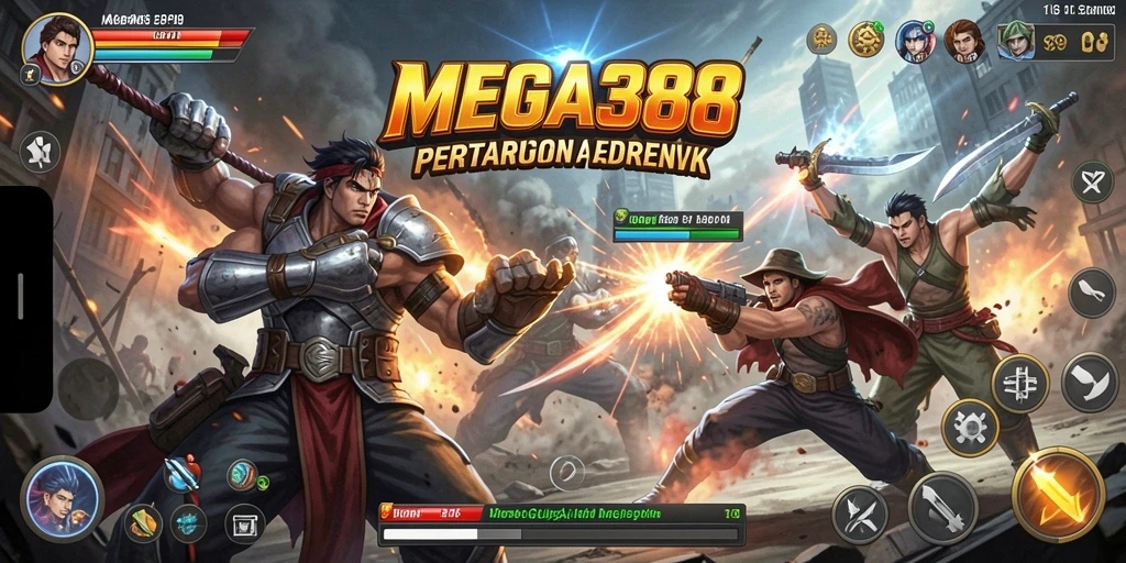 Tampilan aksi pertarungan epik di MEGA388 dengan karakter yang unik.
