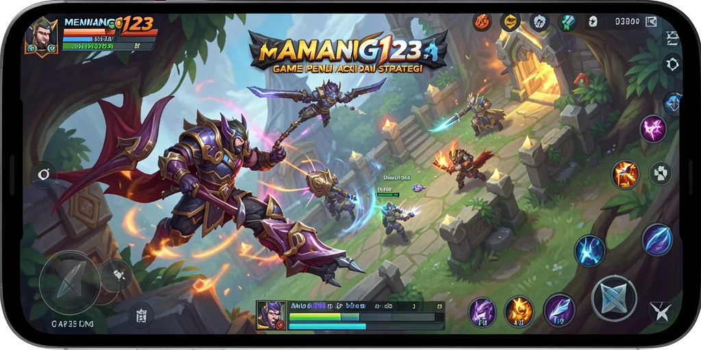 Tampilan gameplay MOBA yang dinamis dan mengesankan.