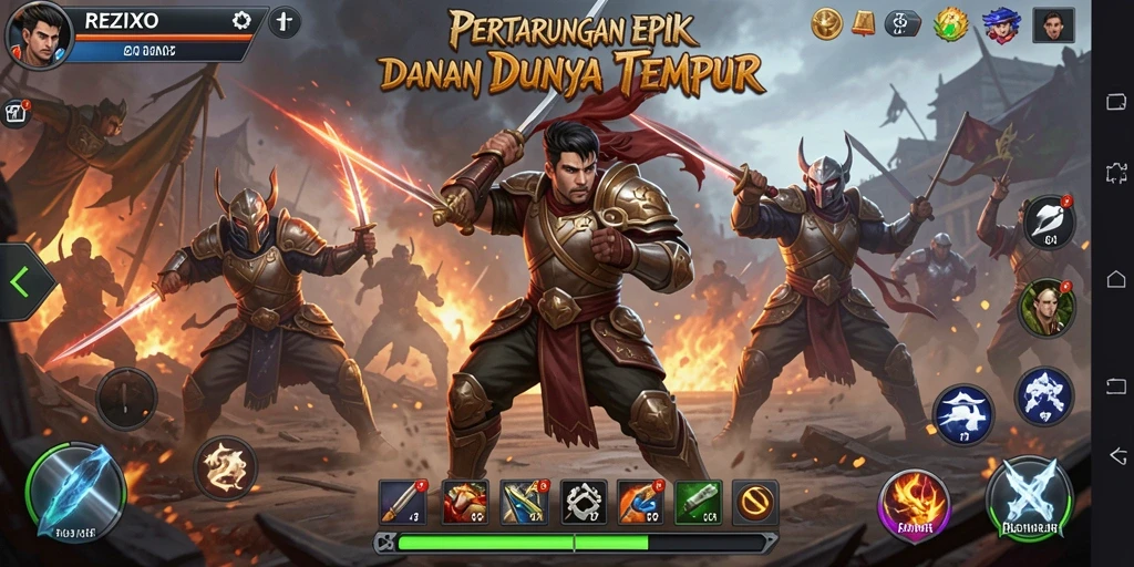 Tampilan gameplay REZIXO dengan pertarungan yang intens dan karakter yang beragam.