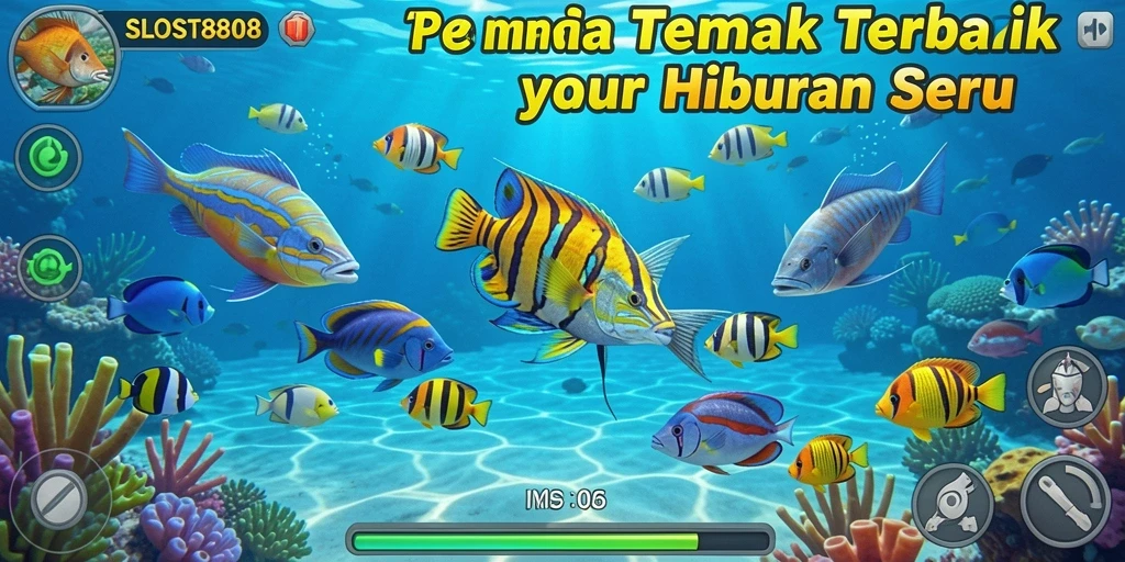 Tampilan gameplay seru di SLOST8808 saat menembak ikan.