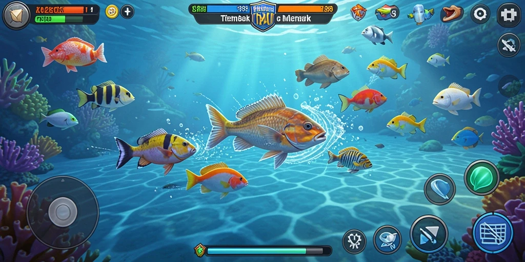 Gameplay seru Tembak Ikan di TO288 dengan ikan berwarna-warni.