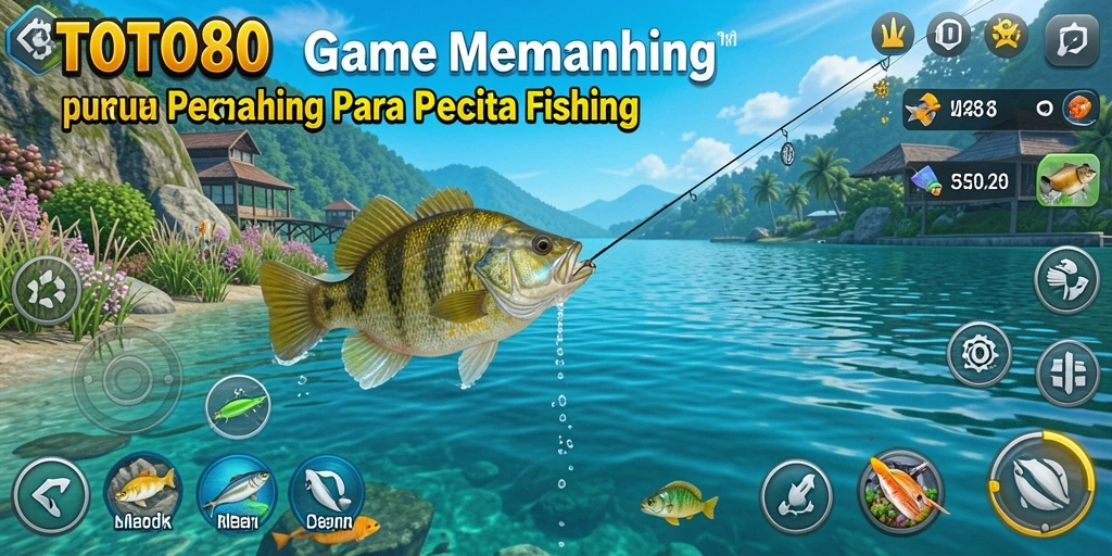 Screenshot gameplay TOTO80 dengan aksi memancing yang mendebarkan.